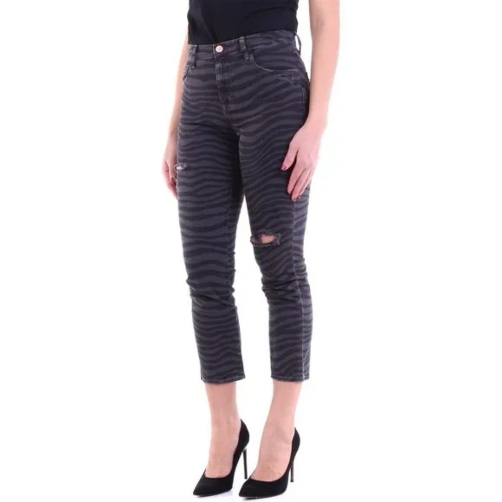 NEW J Brand Ruby High Rise Crop Cigarette Jeans Black Dazzle Destruct Zebra